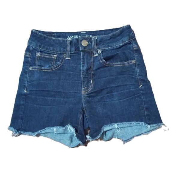 American Eagle Sz 2 Women's High Rise Solid Midi Denim Jean Shorts - Picture 1 of 4